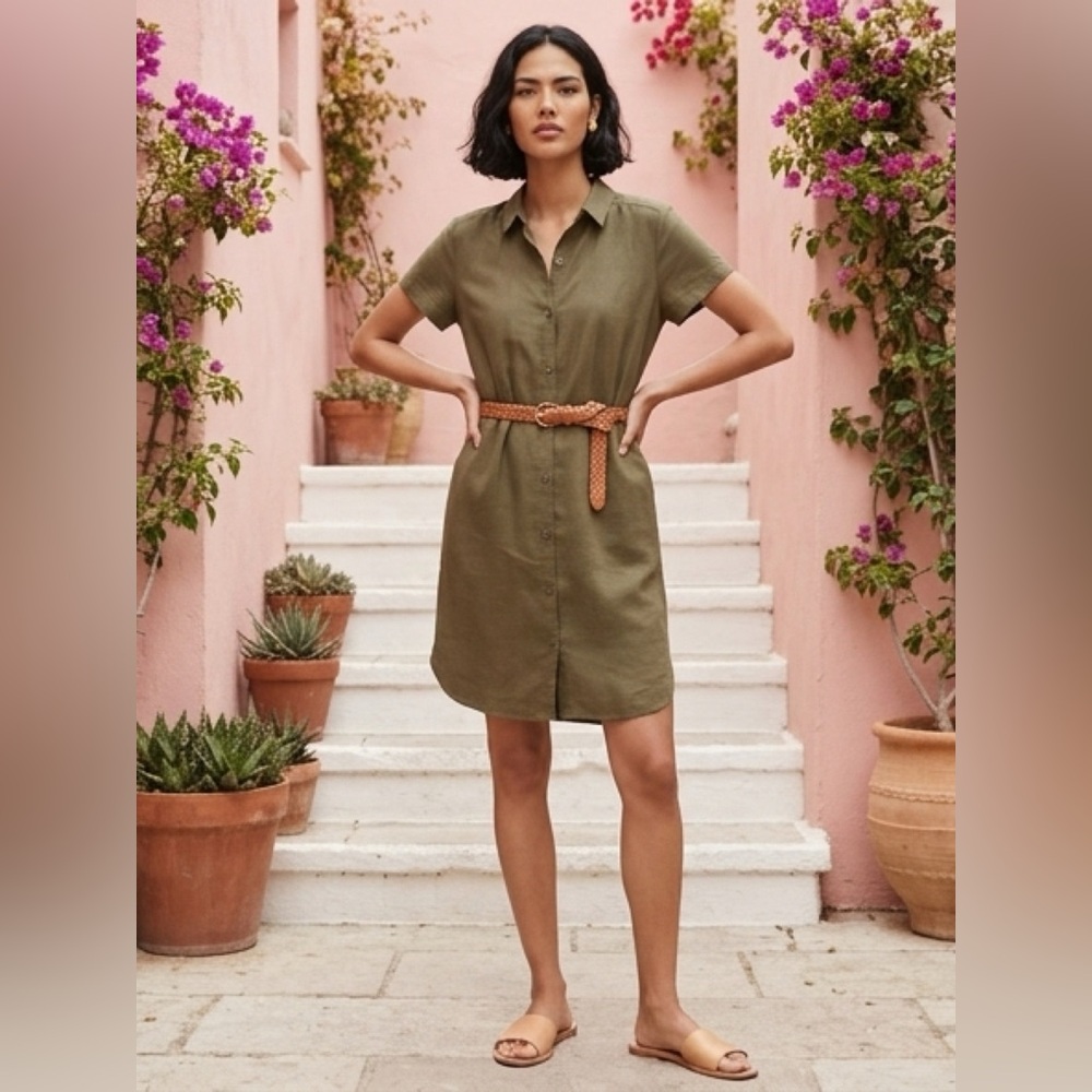 Banana Republic Olive Button-Front Shirt Dress
